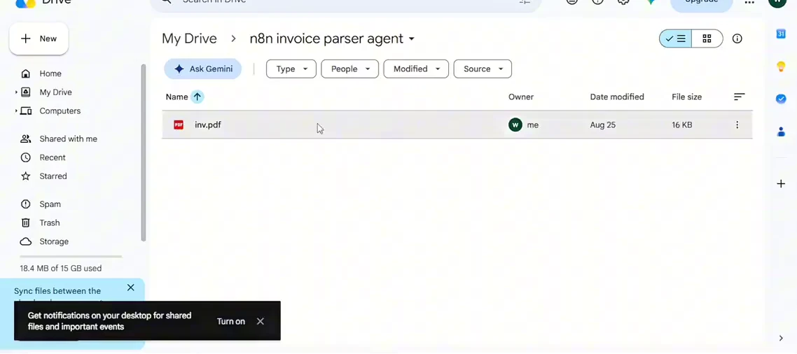 Google Drive folder used for PDF invoice intake.