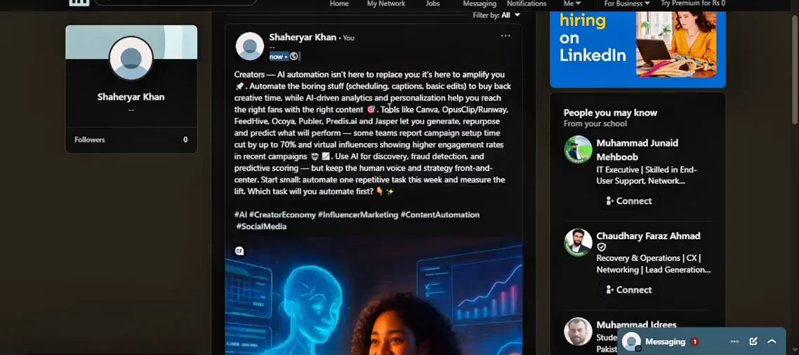 Generated copy and image displayed in a LinkedIn post.