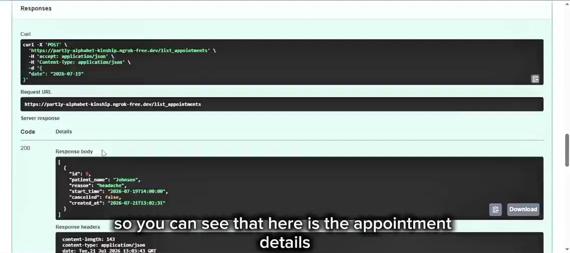 Appointment record returned by the demonstration API.